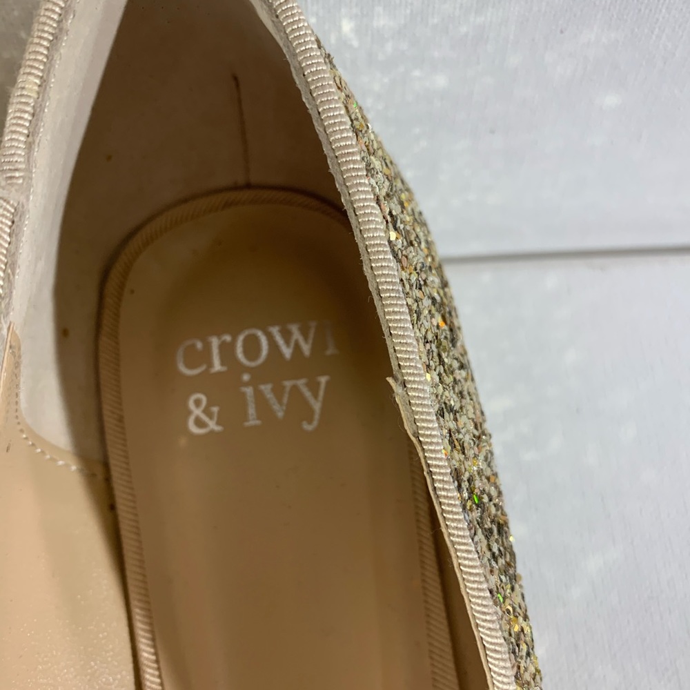 Crown & Ivy Addison Gold Sparkle Flats Size 8 - Picture 2 of 8